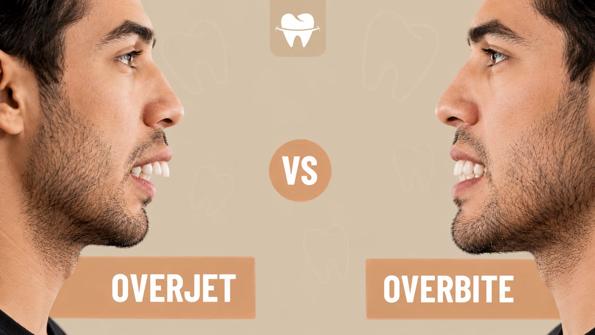 Overjet vs Overbite Teeth Split profile comparison of a man showing overjet versus overbite teeth